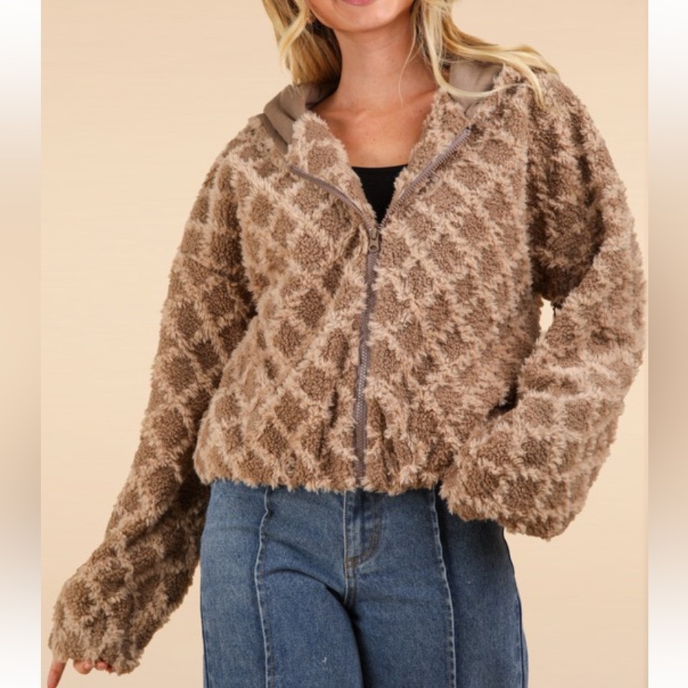 #316 oversized fuzzy hoodie jacket Mocha - Picture 2 of 3